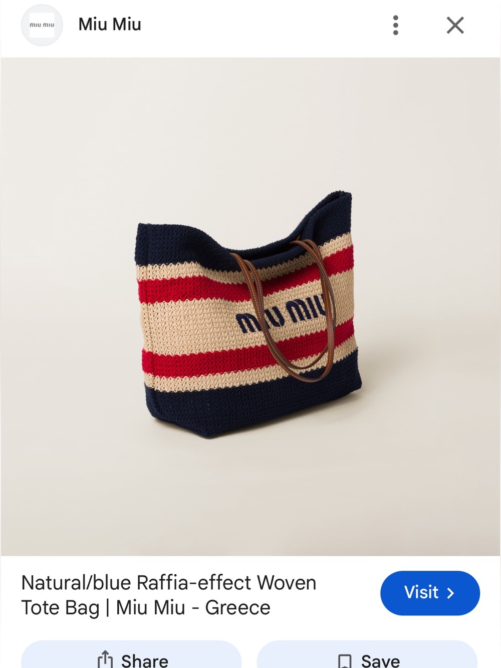 Miu Miu Navy, Natural & Red Woven Tote
